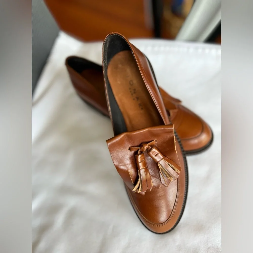 🚨⬇️🤑Jonak Paris Brown Leather Brogue Fringe Mocasines Loafers size 7-7.5 - Picture 14 of 14